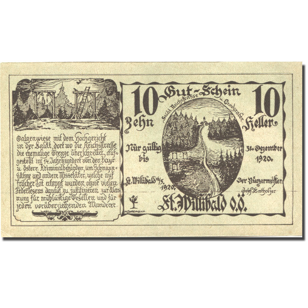 Banknote, Austria, Willibald, 10 Heller, Forêt, 1920, UNC(63) Mehl:FS 946Ad