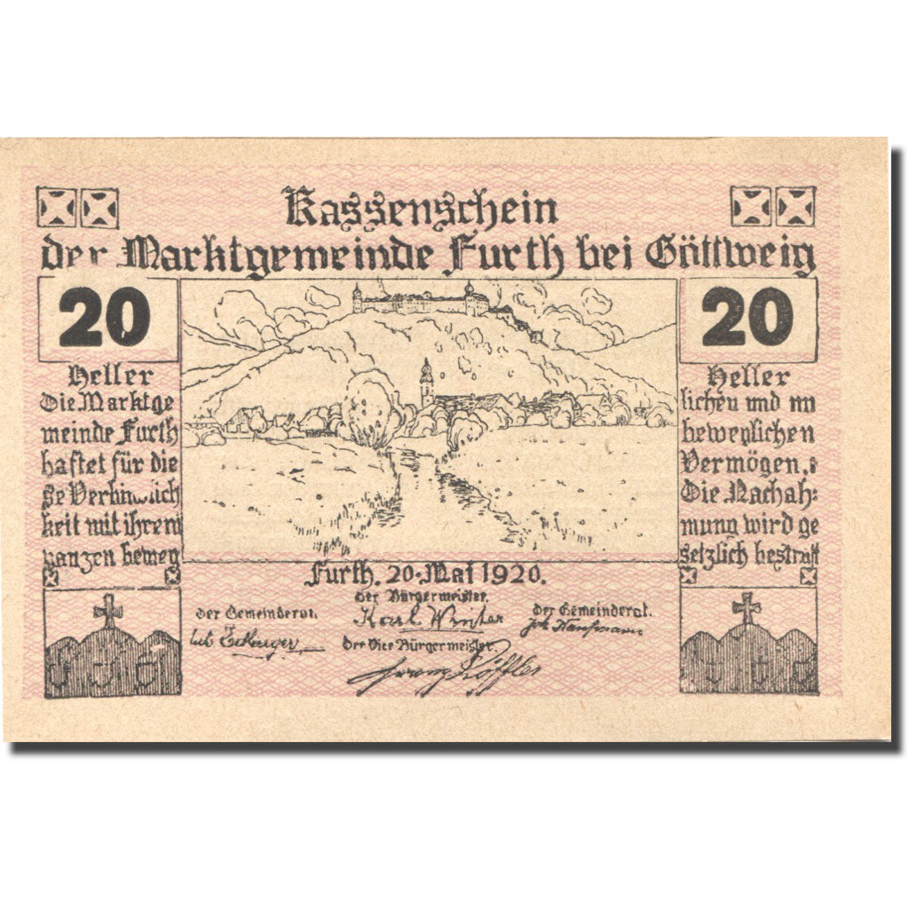 Banknote, Austria, Furth, 20 Heller, village 1920-09-30, UNC(63), Mehl:FS 214c