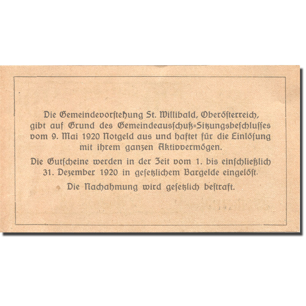 Banknote, Austria, Willibald, 20 Heller, Eglise, 1920 UNC(63) Mehl:FS 946Ad