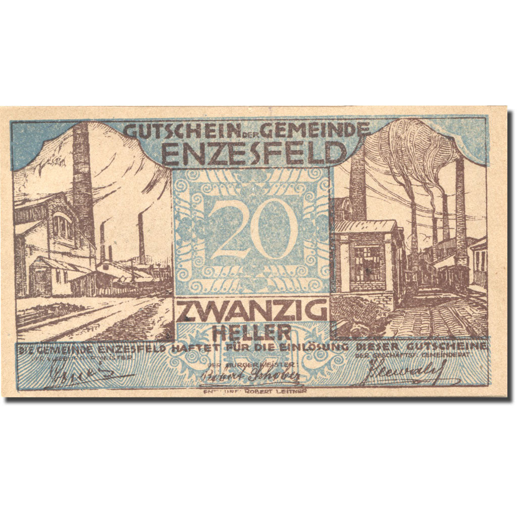 Banknote, Austria, Enzesfeld, 20 Heller, Usine, 1920 UNC(63) Mehl:FS 179a