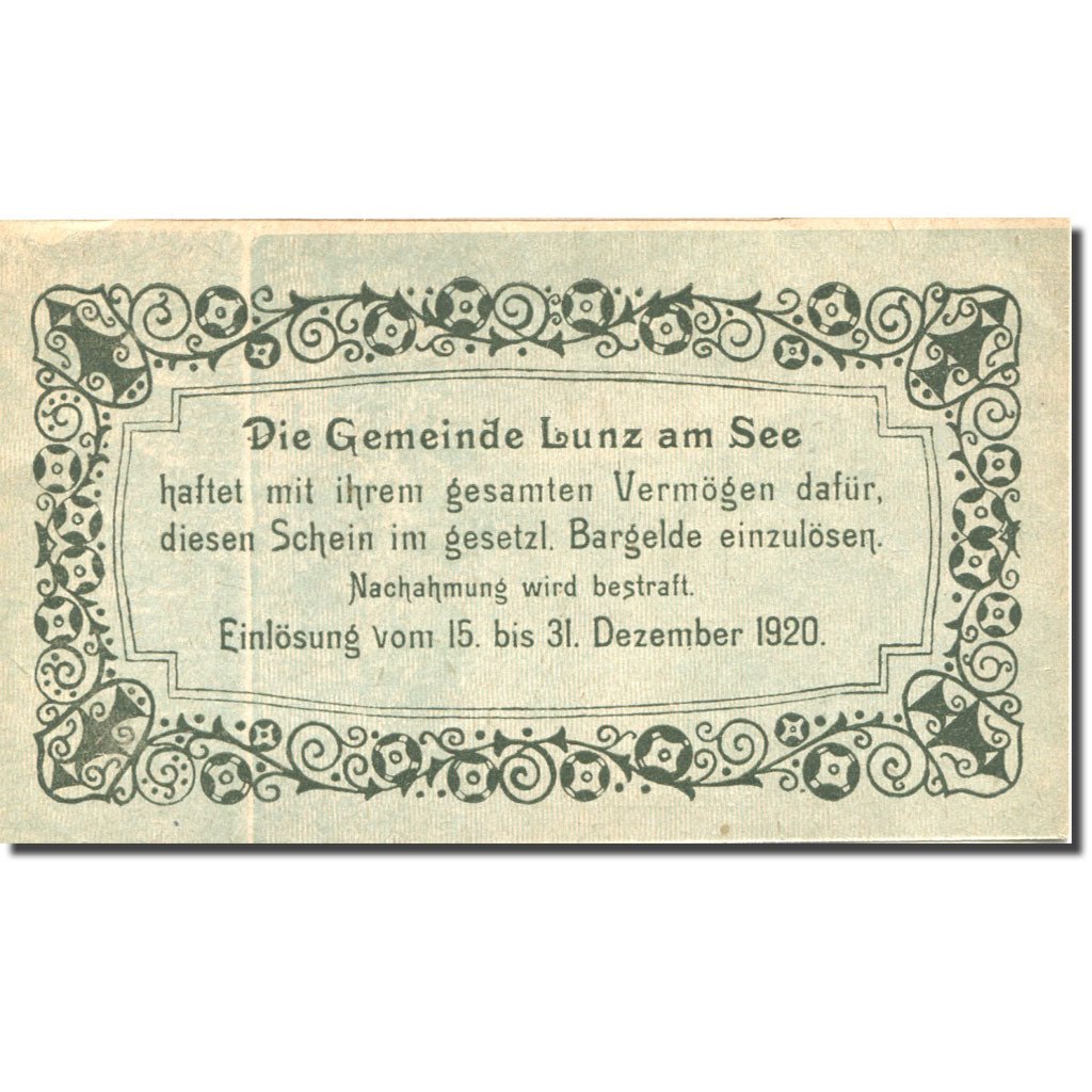Banknote, Austria, Lunz am See, 20 Heller, lac, 1920 UNC(63) Mehl:FS 571a