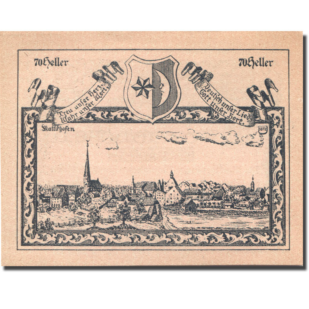 Banconote, Austria, Mattighofen, 70 Heller, village, 1920 SPL Mehl:FS 594d