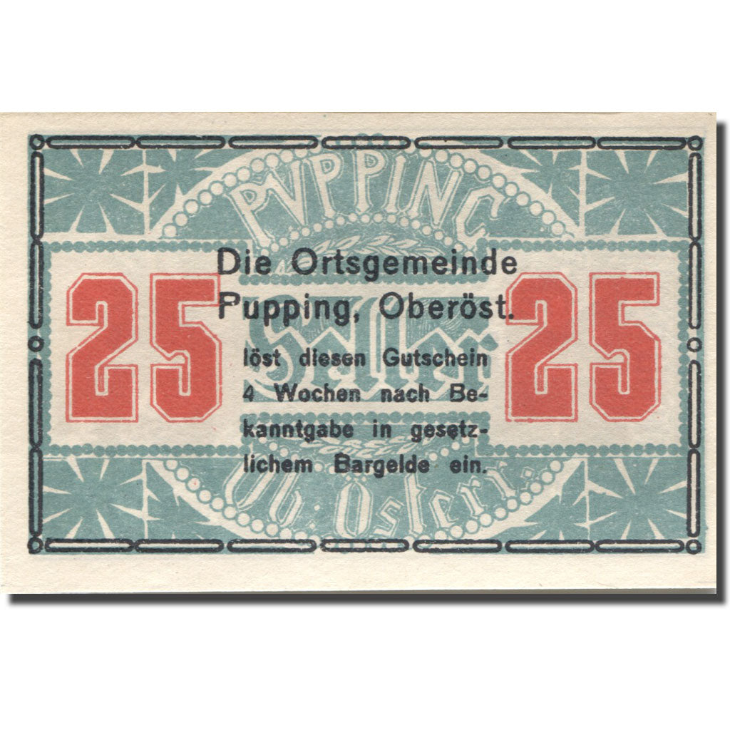 Banknote, Austria, Pupping, 25 Heller, pont, UNC(63), Mehl:FS 792IIa