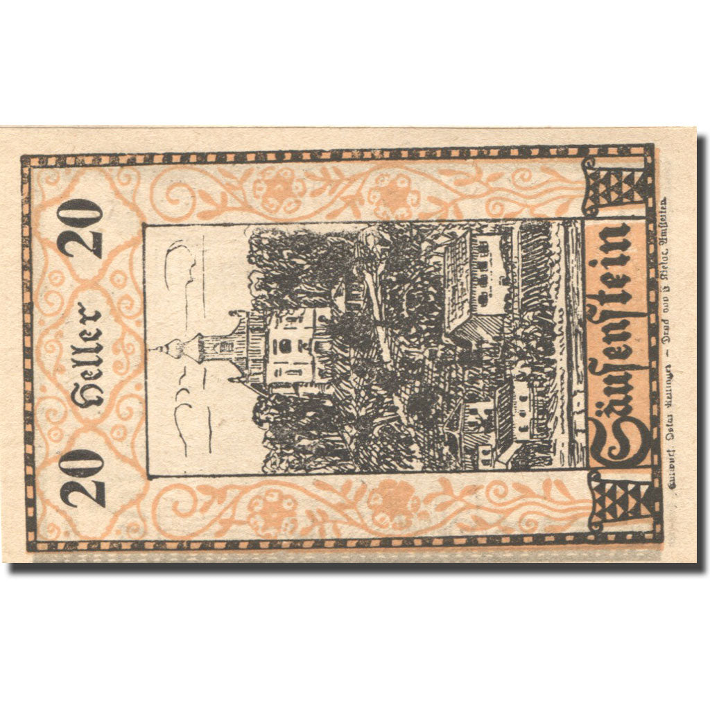 Banknote, Austria, Säusenstein, 20 Heller, Eglise, 1920 UNC(63) Mehl:FS 950c