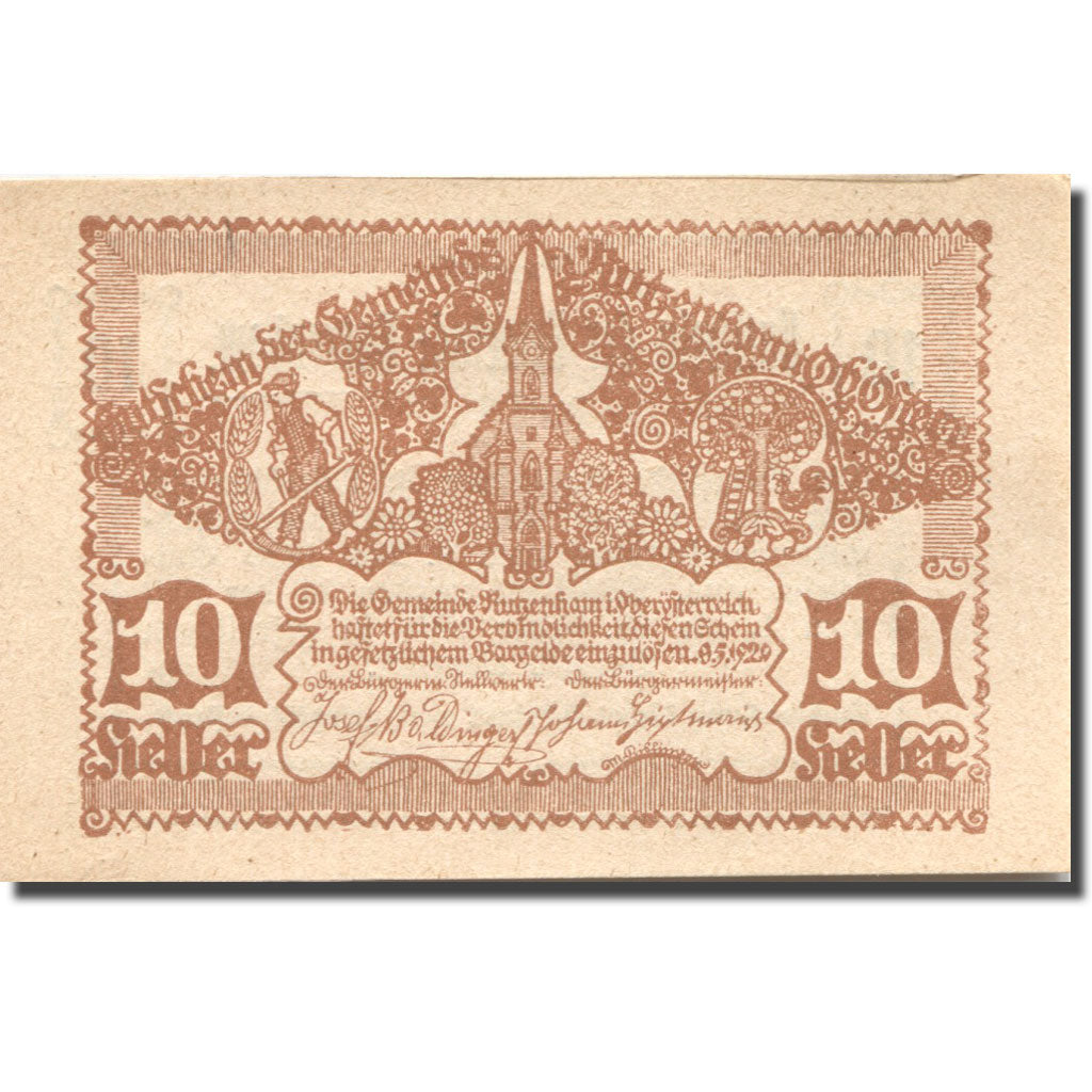 Banknote, Austria, Rutzenham, 10 Heller, Eglise, 1921 UNC(63) Mehl:FS 858Ic
