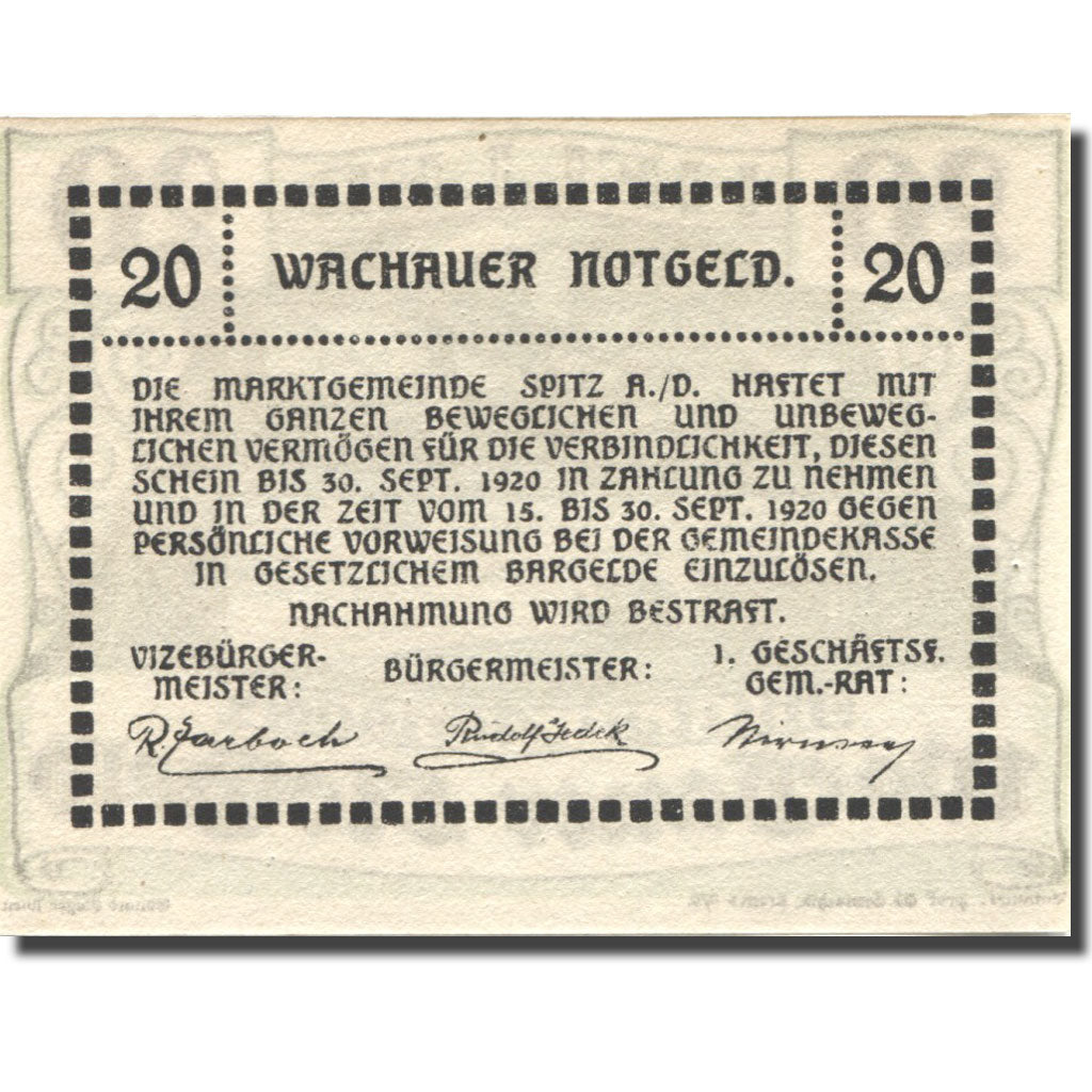 Banknote Austria Mitter-Arnsdorf 20Heller paysage 1920 UNC(63) Mehl:FS 1122.6IIc