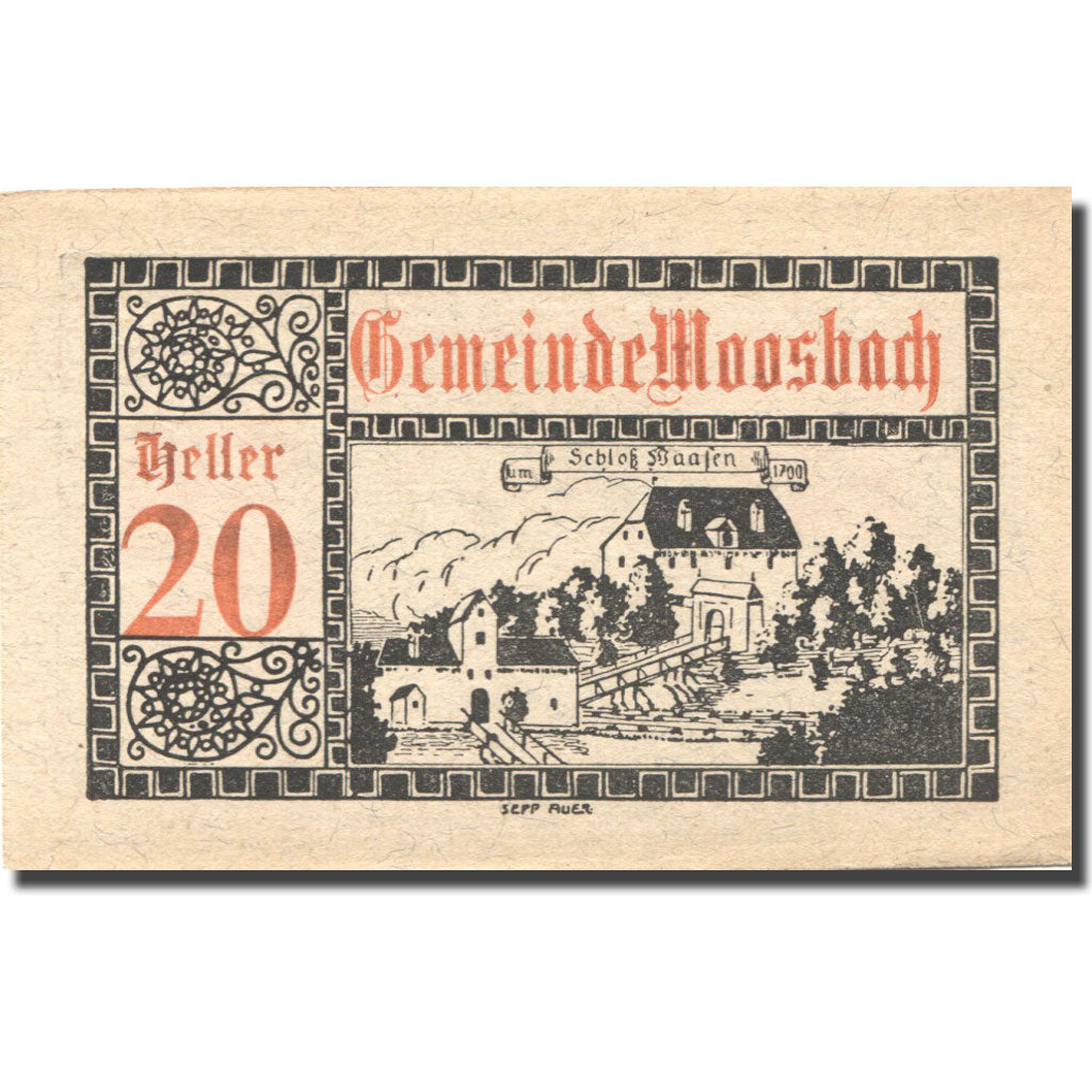 Banknote, Austria, Moosbach, 20 Heller, château, 1920 UNC(63) Mehl:FS 628a