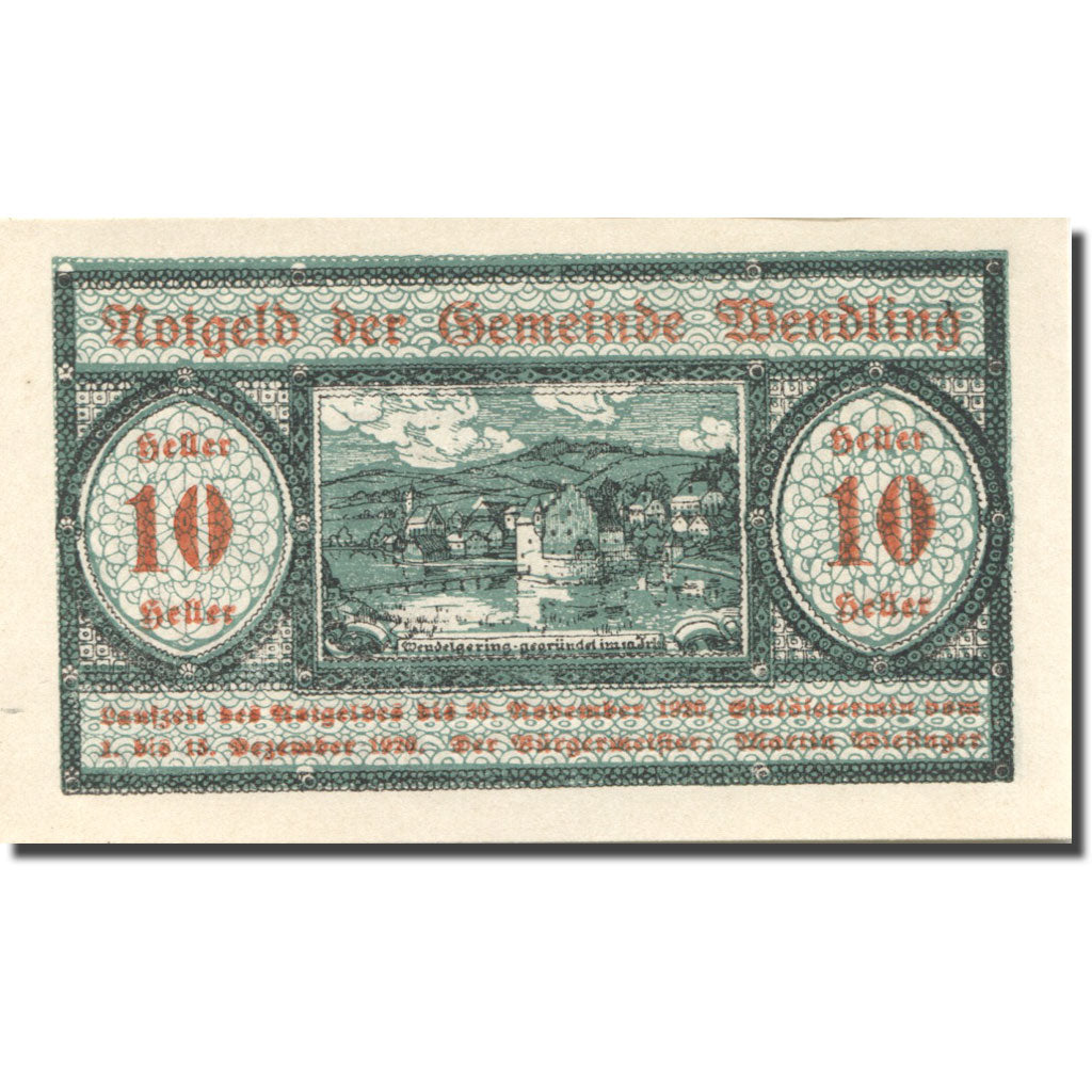 Banknote, Austria, Wendling, 10 Heller, village, 1920 UNC(63) Mehl:FS 1170a