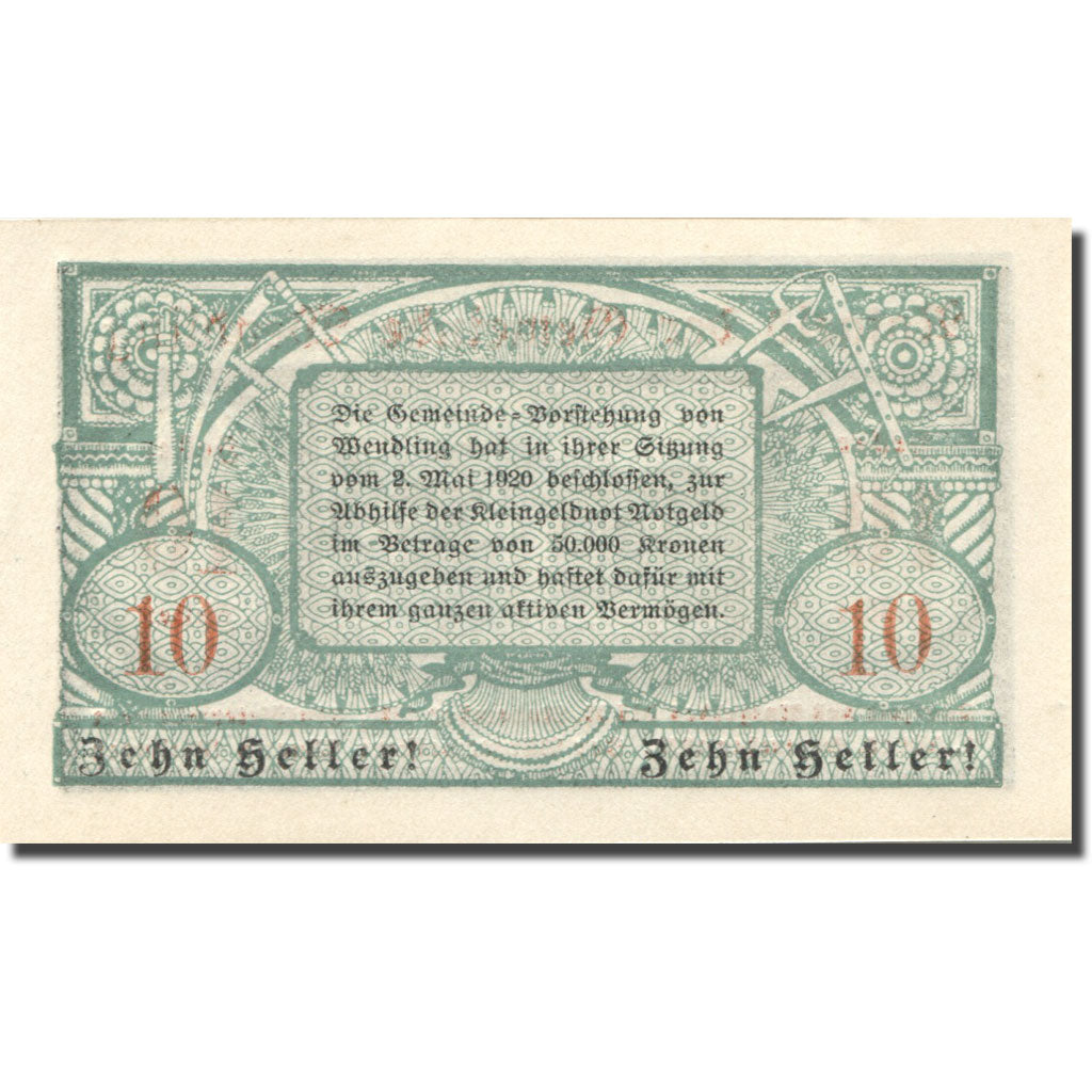 Banknote, Austria, Wendling, 10 Heller, village, 1920 UNC(63) Mehl:FS 1170a