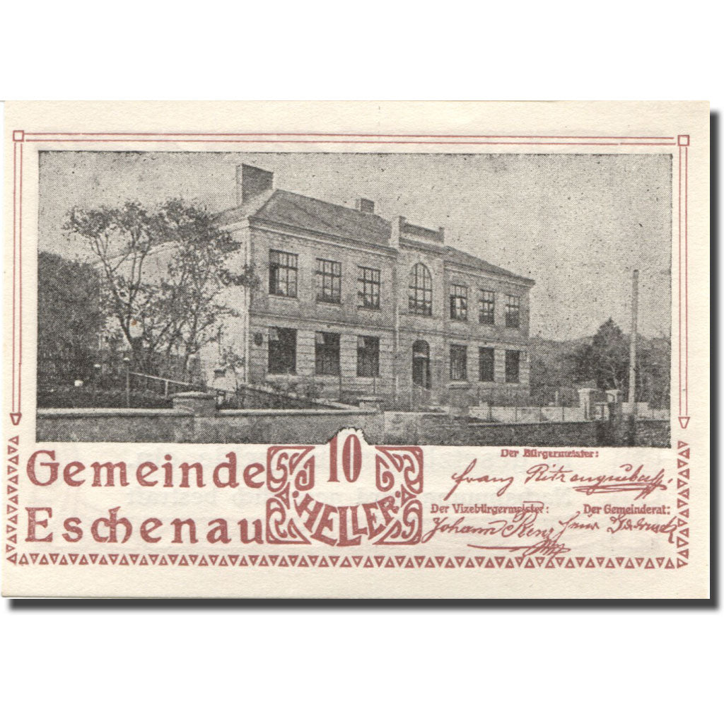 Banknote, Austria, Eschenau, 10 Heller, mairie, 1920 UNC(63) Mehl:FS 186c