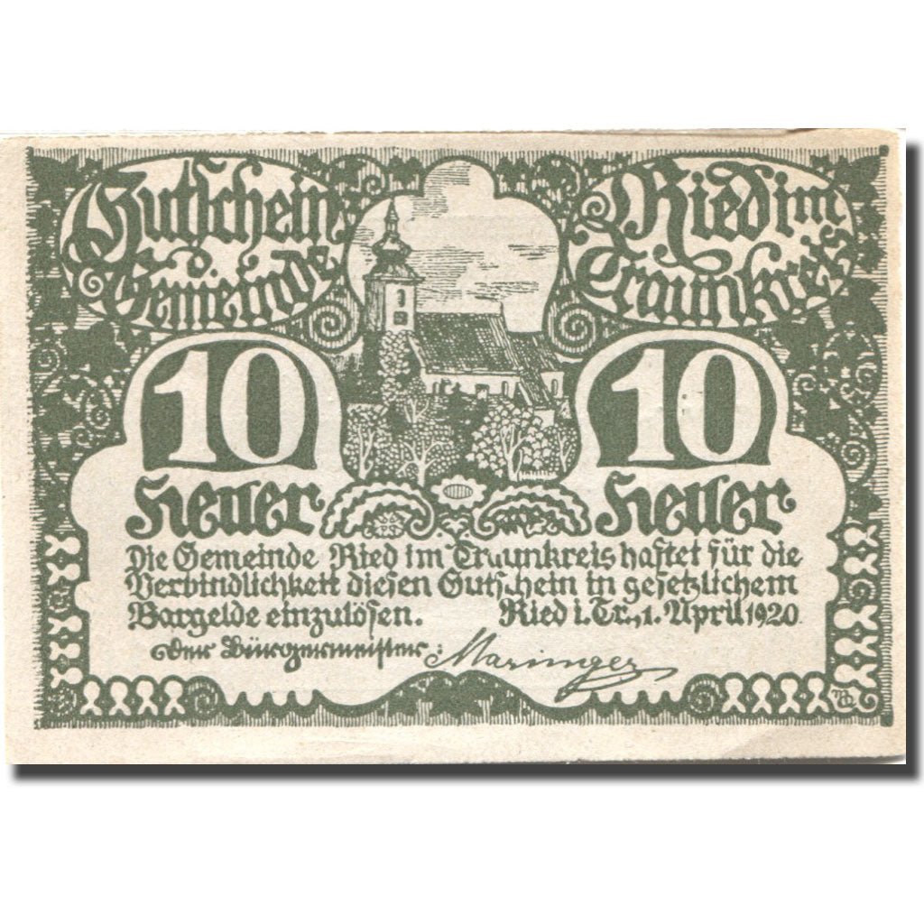 Banknote, Austria, Ried, 10 Heller, Eglise 1920-10-31, UNC(63), Mehl:FS 836Ib