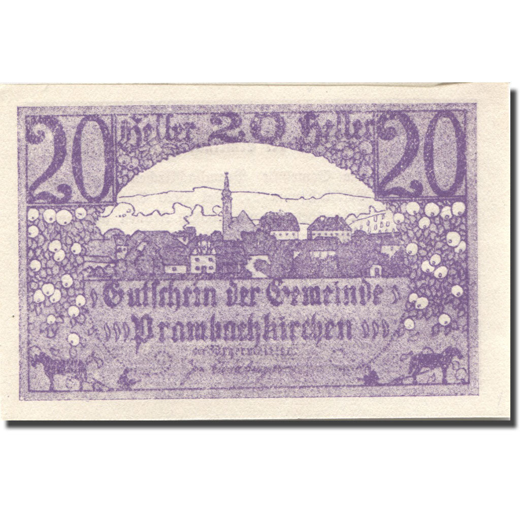 Banknote, Austria, Prambachkirchen, 20 Heller, village 1920 UNC(63) Mehl:FS 779a