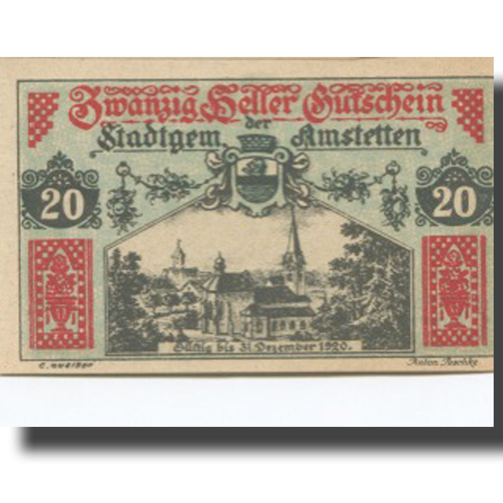 Banknote, Austria, Amstetten, 20 Heller, Eglise, 1920 UNC(63) Mehl:FS 37II