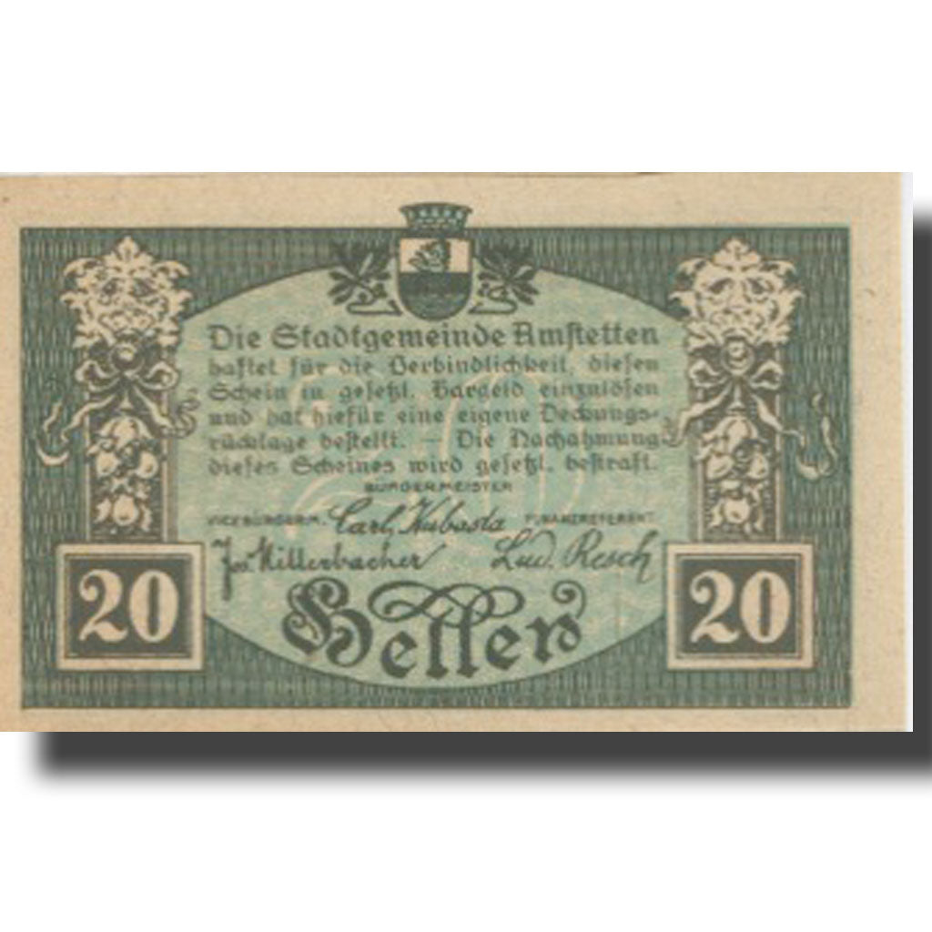 Banknote, Austria, Amstetten, 20 Heller, Eglise, 1920 UNC(63) Mehl:FS 37II