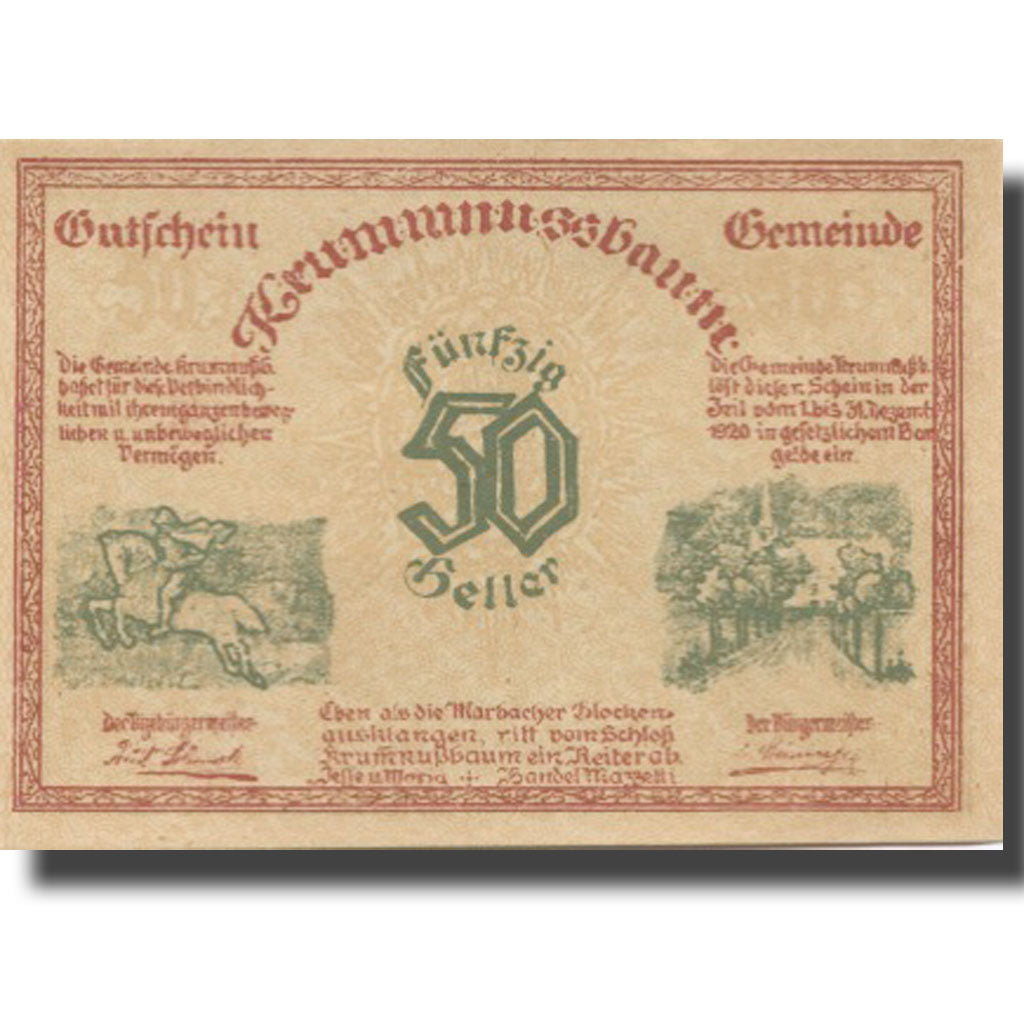 Banknote, Austria, Nussbaum, 50 Heller, arbre, 1920 UNC(63) Mehl:FS 488Ib