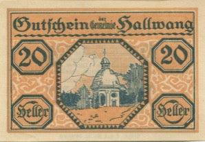 Banknote, Austria, Hallwang, 20 Heller, Eglise, 1920 UNC(63) Mehl:FS 346a