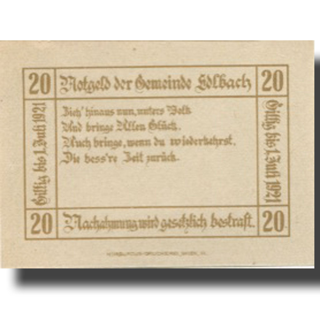 Geldschein, Österreich edlbach 20Heller, valeur faciale, 1921 UNZ- Mehl:FS 150a