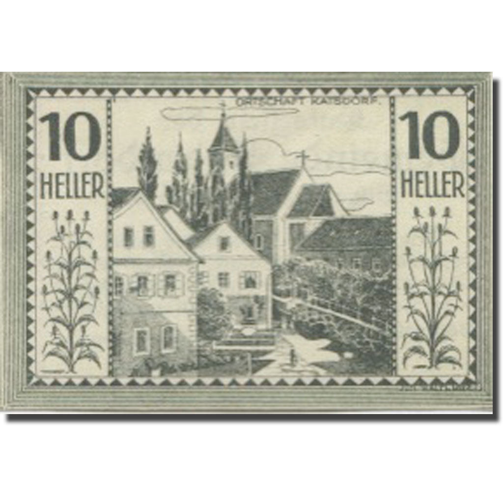 Banknote, Austria, Bodendorf, 10 Heller, village, 1921 UNC(63) Mehl:FS 96IIa
