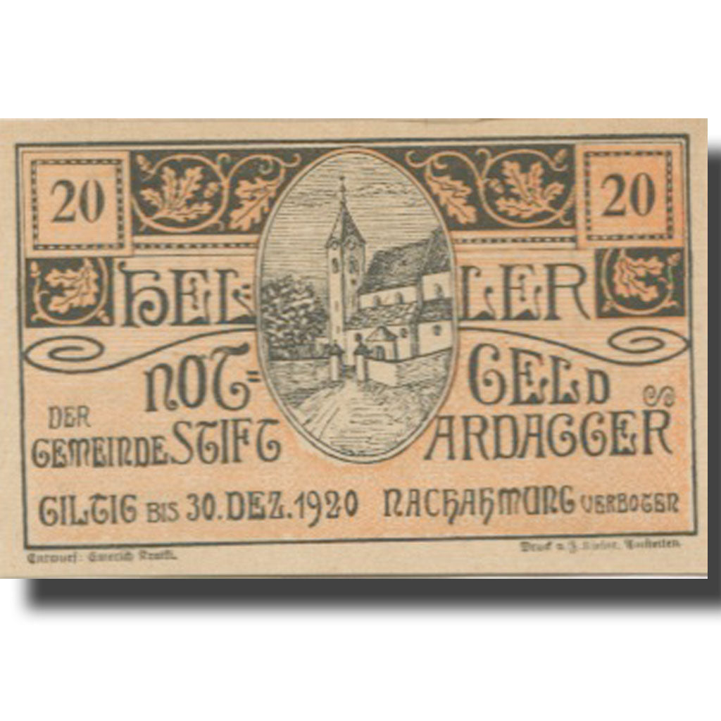 Banknote, Austria, Stift Ardagger, 20 Heller, Eglise, 1920 UNC(63) Mehl:FS 51Ac