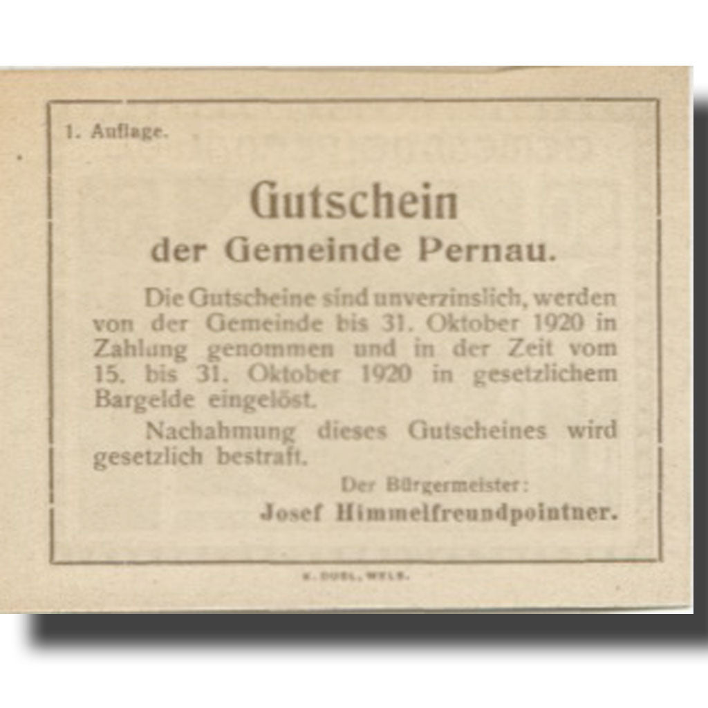 Banconote, Austria, Pernau, 50 Heller, Eglise 1920-10-31, SPL Mehl:FS 734Ia