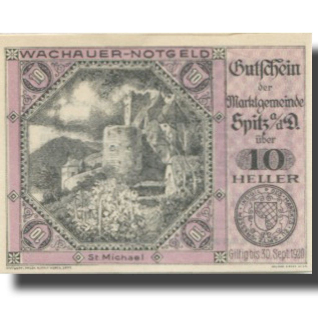 Banknote, Austria, St Michael, 10 Heller, château, 1920 UNC(63) Mehl:FS 1122.9