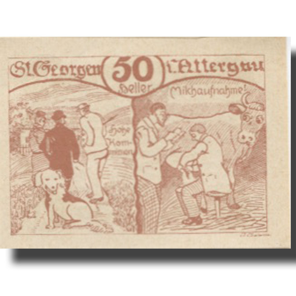 Banknote, Austria, St Georgen 50 Heller, personnage, 1920 UNC(63) Mehl:FS 888IIa