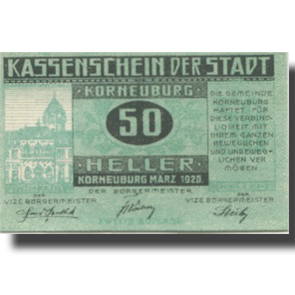 Banknote, Austria, Korneuburg, 50 Heller, château, 1920 UNC(63) Mehl:FS 466b