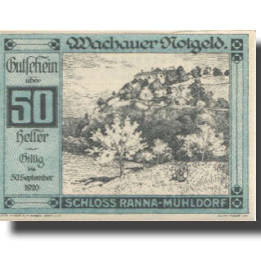 Banknote, Austria, Ranna-Muhldorf 50Heller paysage, 1920 UNC(63) Mehl:FS 1122.7