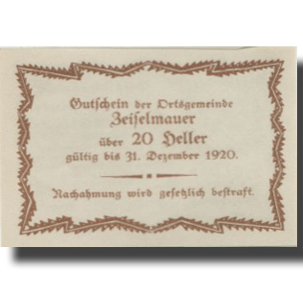 Banknot, Austria, Zeiselmauer, 20 Heller, valeur faciale, 1920, 1920-12-31