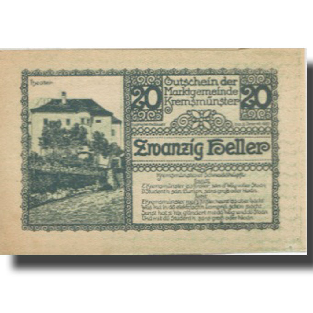 Banknote, Austria, Kremsmunster, 20 Heller château, 1920 UNC(63) Mehl:FS 476IIIa