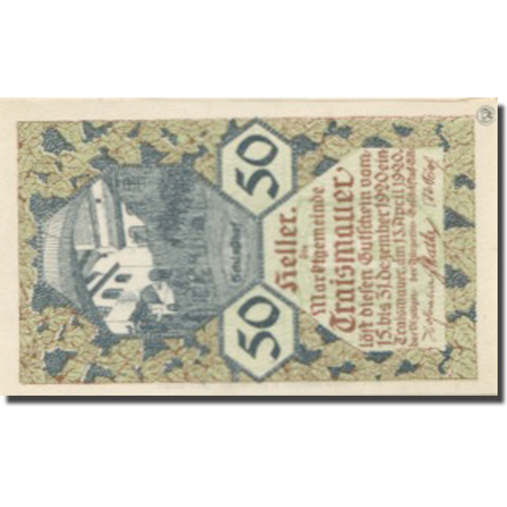 Banknote, Austria, Traismauer, 50 Heller, Eglise, 1920 UNC(63) Mehl:FS 1078II