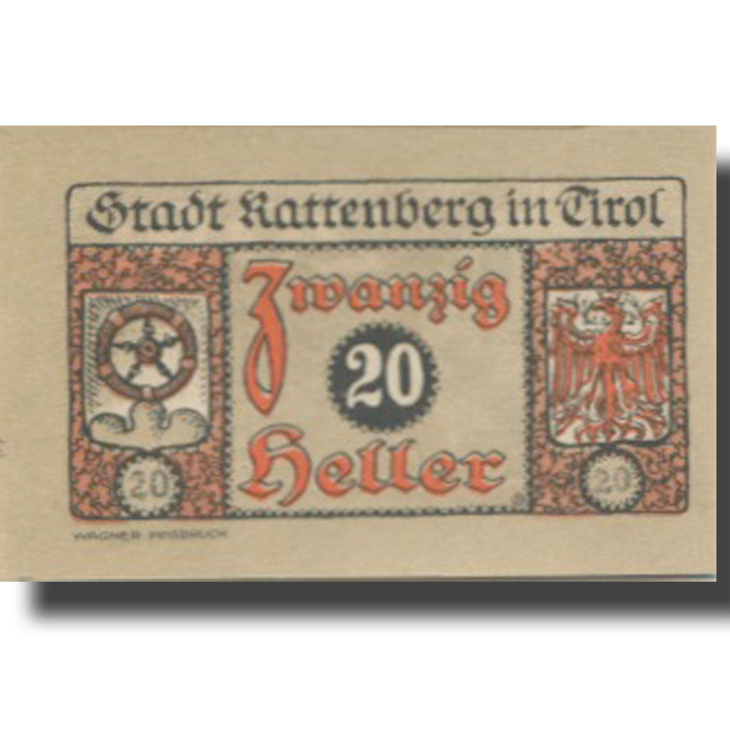 Banknote, Austria, Rattenberg, 20 Heller, château, 1920 UNC(63) Mehl:FS 821II