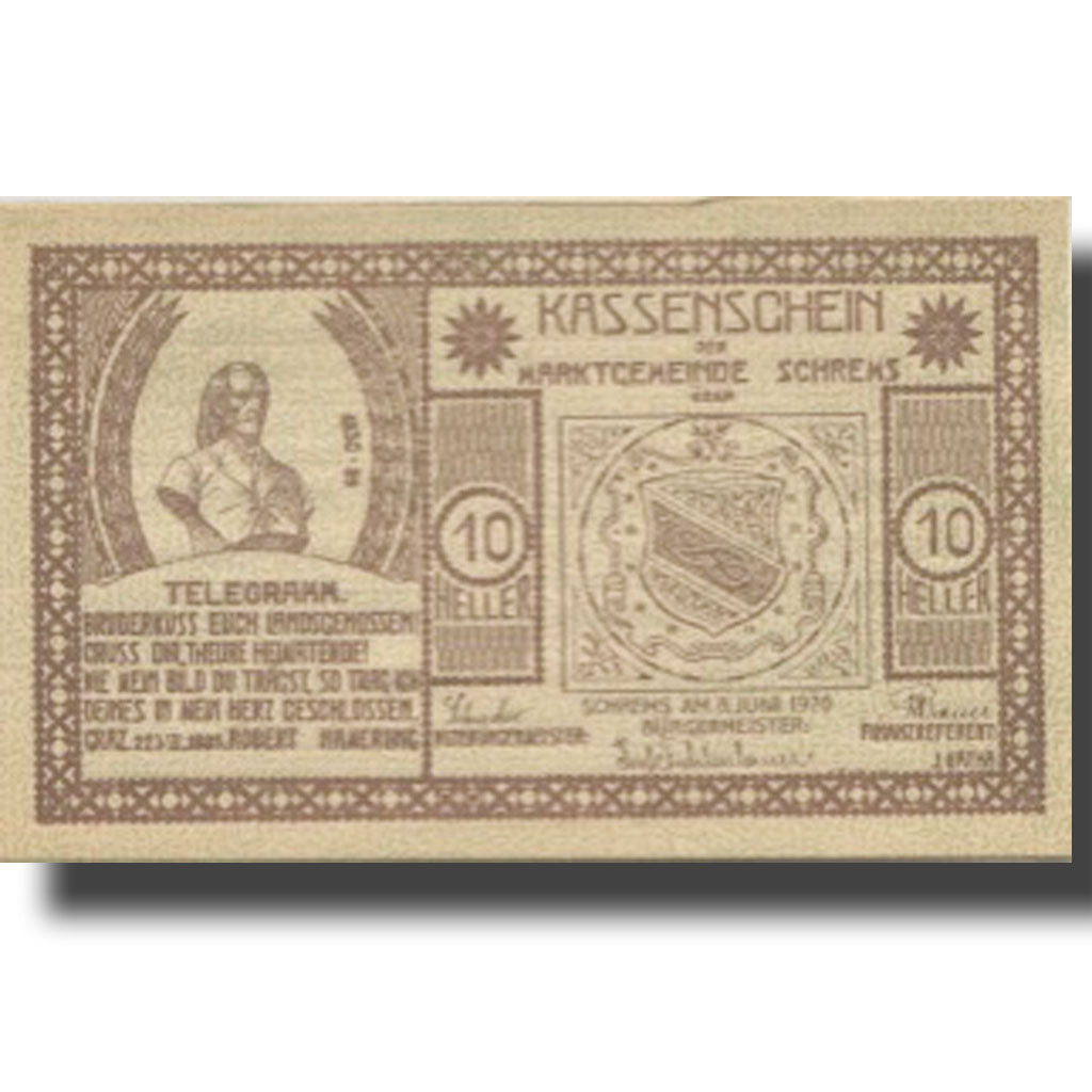 Banknote, Austria, Schrems, 10 Heller face value 1920 UNC(63) Mehl:FS 972IIa
