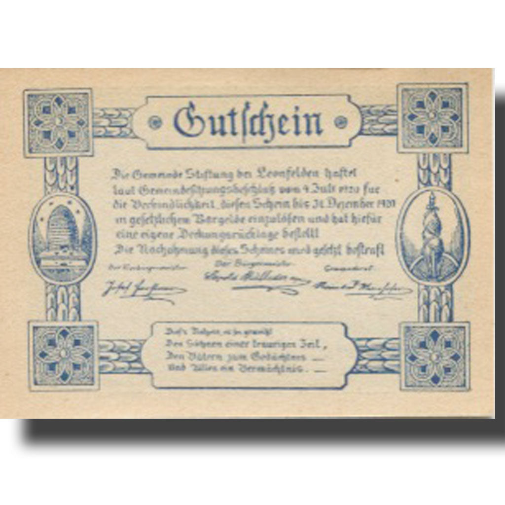 Banknote, Austria, Leonfelden, 50 Heller, champs, 1920 UNC(63) Mehl:FS 1037a