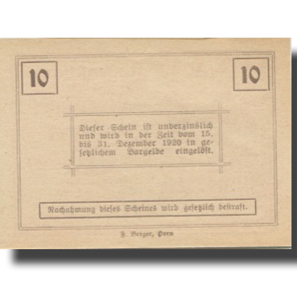 Banknote, Austria, Ziersdorf, 10 Heller, Blason, 1920, UNC(63) Mehl:FS 1276a