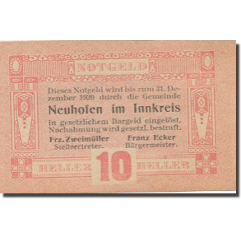 Banknote, Austria, Neuhofen, 10 Heller, face value 1920 UNC(63) Mehl:FS 652Ia