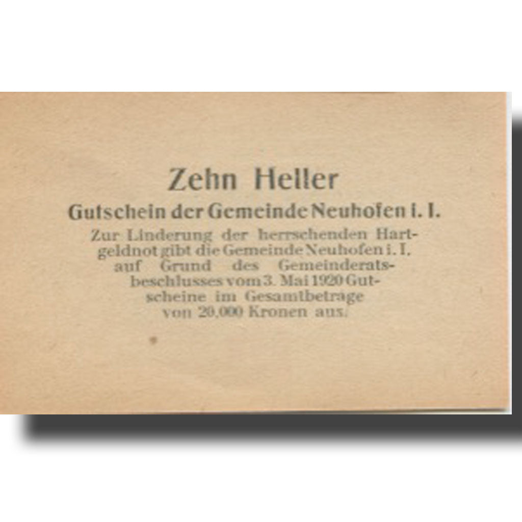 Banknote, Austria, Neuhofen, 10 Heller, face value 1920 UNC(63) Mehl:FS 652Ia