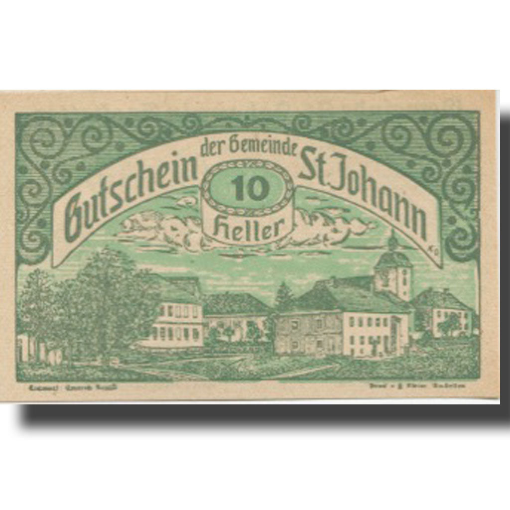 Banknote, Austria, St Johann, 10 Heller, Eglise, 1920 UNC(63) Mehl:FS 897b