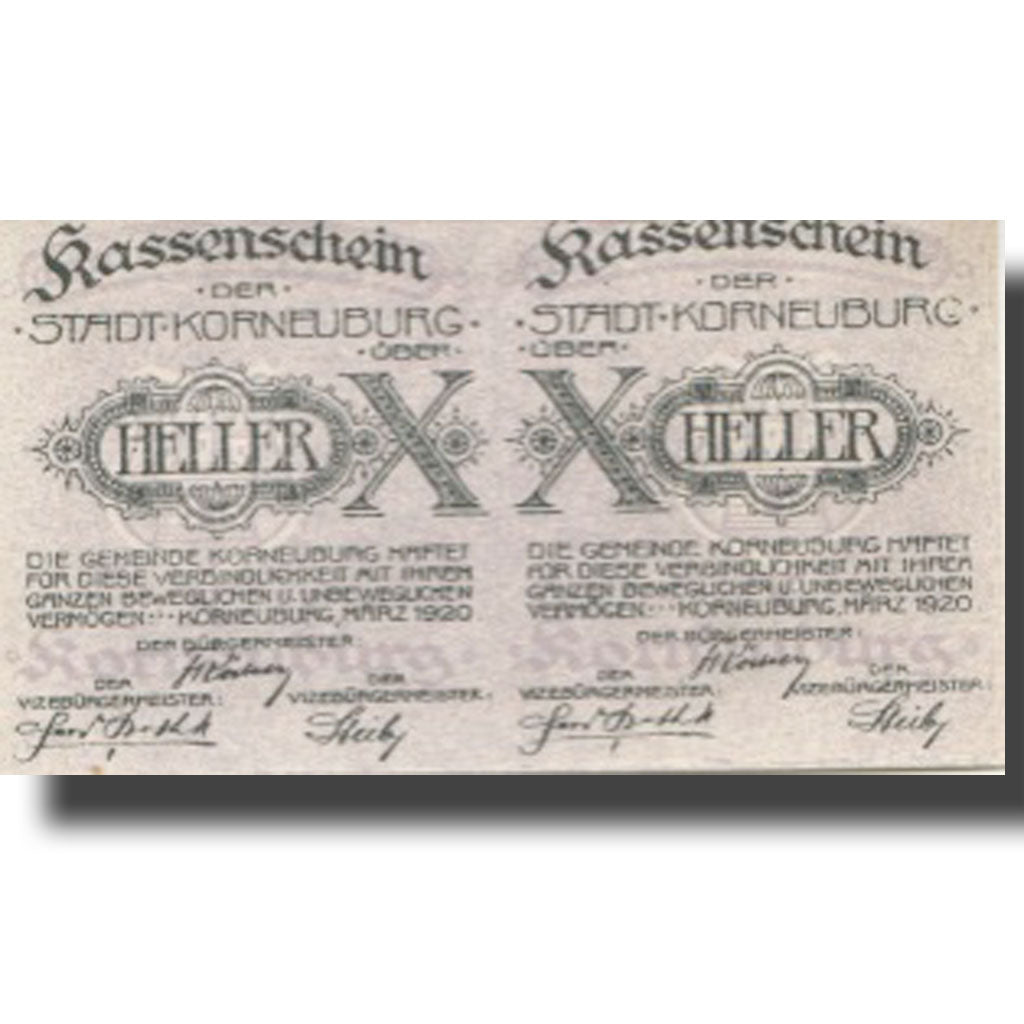 Banknote, Austria, Korneuburg, 20 Heller face value 1920 UNC(63) Mehl:FS 466a
