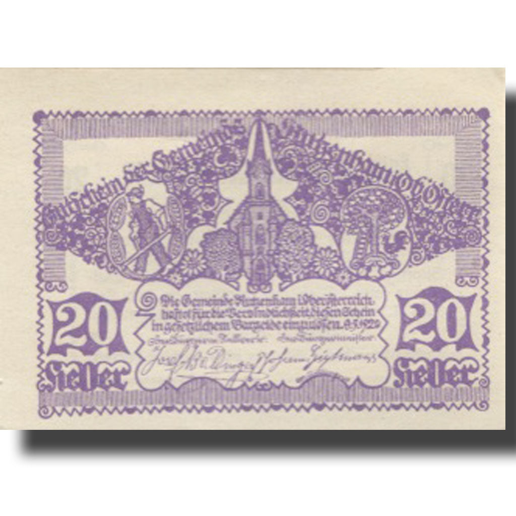 Banknote, Austria, Rutzenham, 20 Heller, Eglise, 1920 UNC(63) Mehl:FS 858Ib