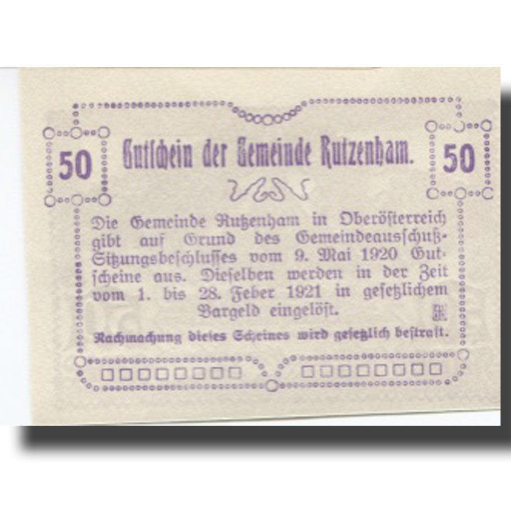 Banconote, Austria, Rutzenham, 50 Heller, Eglise 1, 1921 SPL Mehl:FS 858Ib