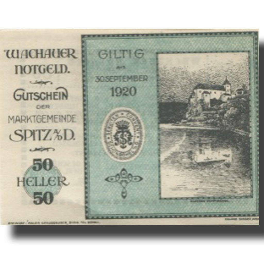 Banknote Austria Spitz a/d Donau 50Heller château 1920 UNC(63) Mehl:FS 1122.12