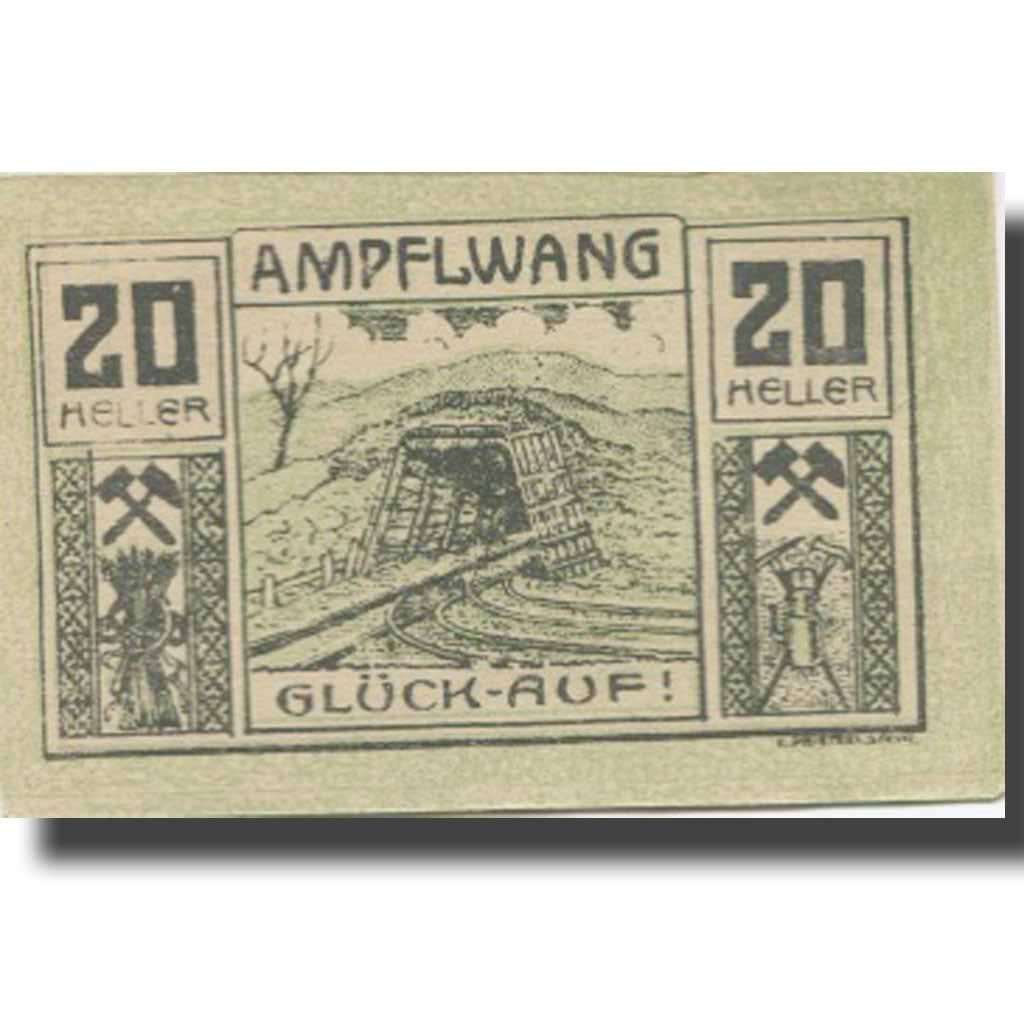 Banknote, Austria, Ampflwang, 20 Heller, Mine, 1920 UNC(63) Mehl:FS 36a