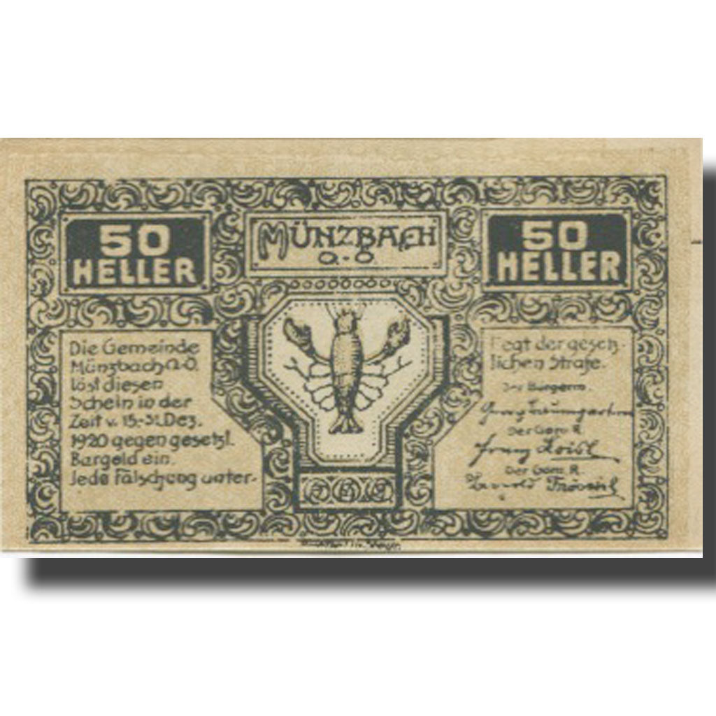 Banknote, Austria, Münzbach, 50 Heller, rue, 1920 UNC(63) Mehl:FS 636I