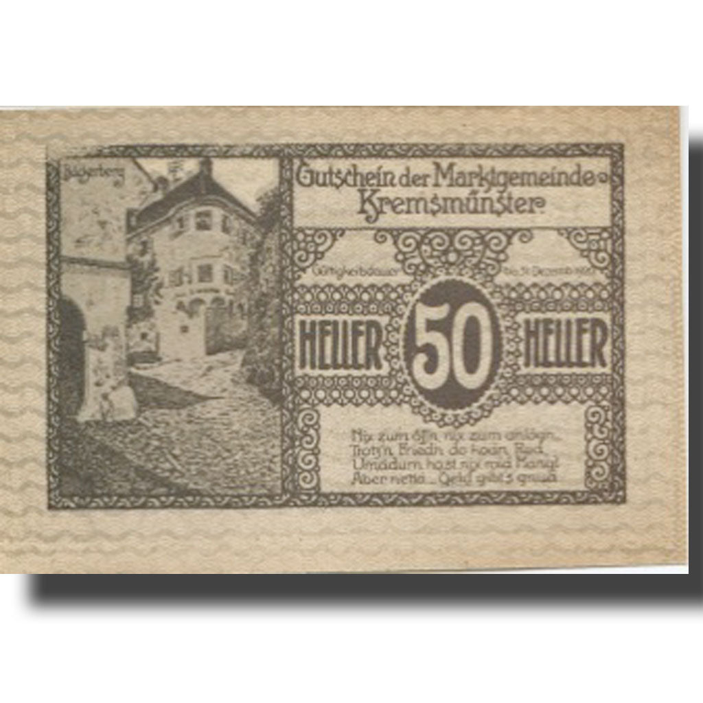 Banknote, Austria, Kremsmunster, 50 Heller, château 1920 UNC(63) Mehl:FS 476IIIa