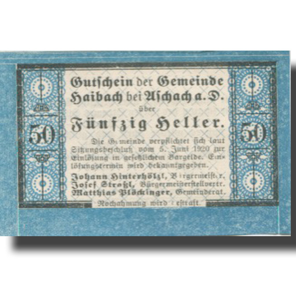 Banknote, Austria, Aschach, 50 Heller, valeur faciale, UNC(63), Mehl:FS 332IA