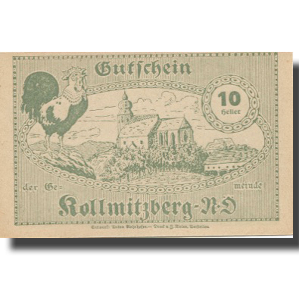 Banknote, Austria, Kollmitzberg, 10 Heller, champs, 1920 UNC(63) Mehl:FS 462b