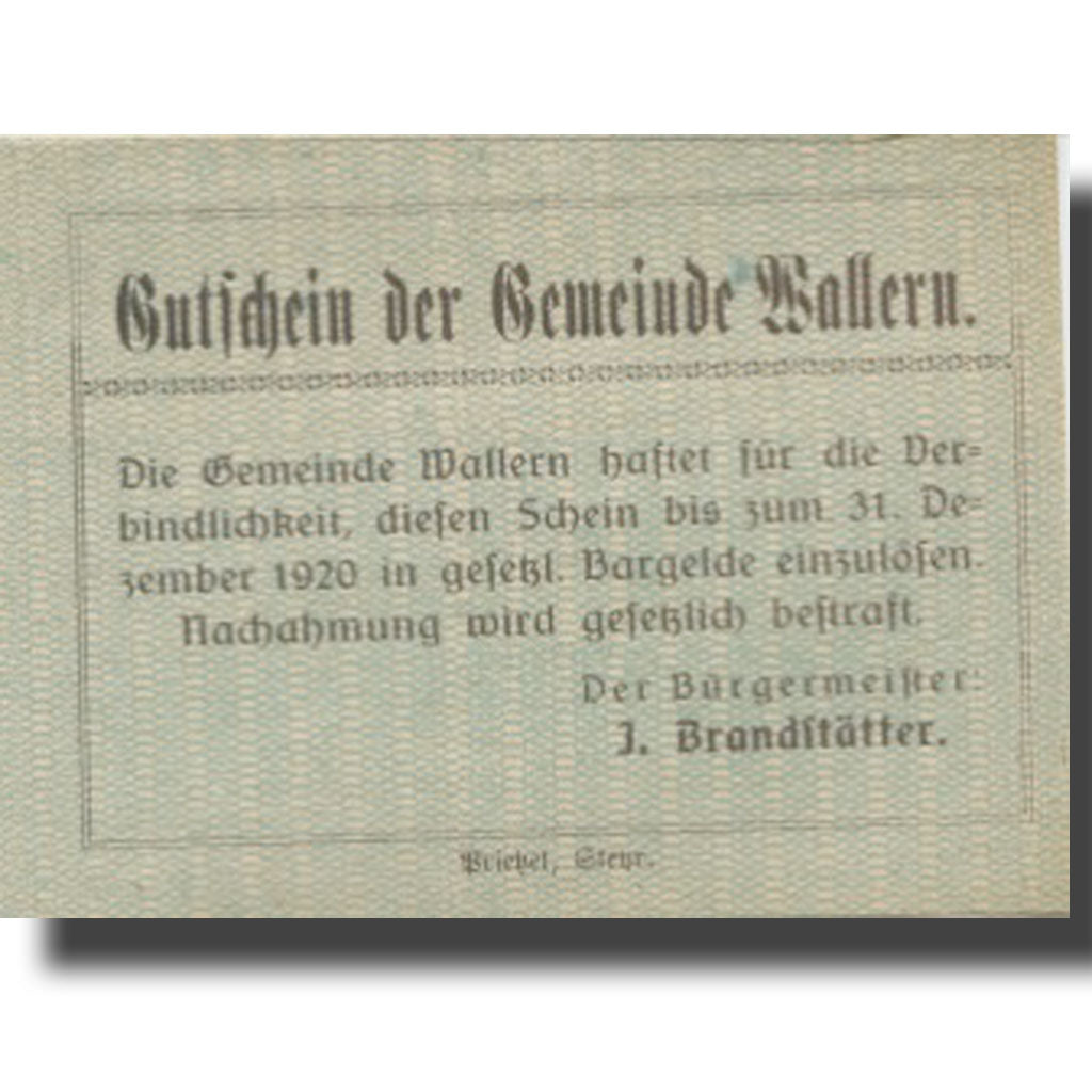 Banknote, Austria, Wallern, 10 Heller, paysage, 1920 UNC(63) Mehl:FS 1136a