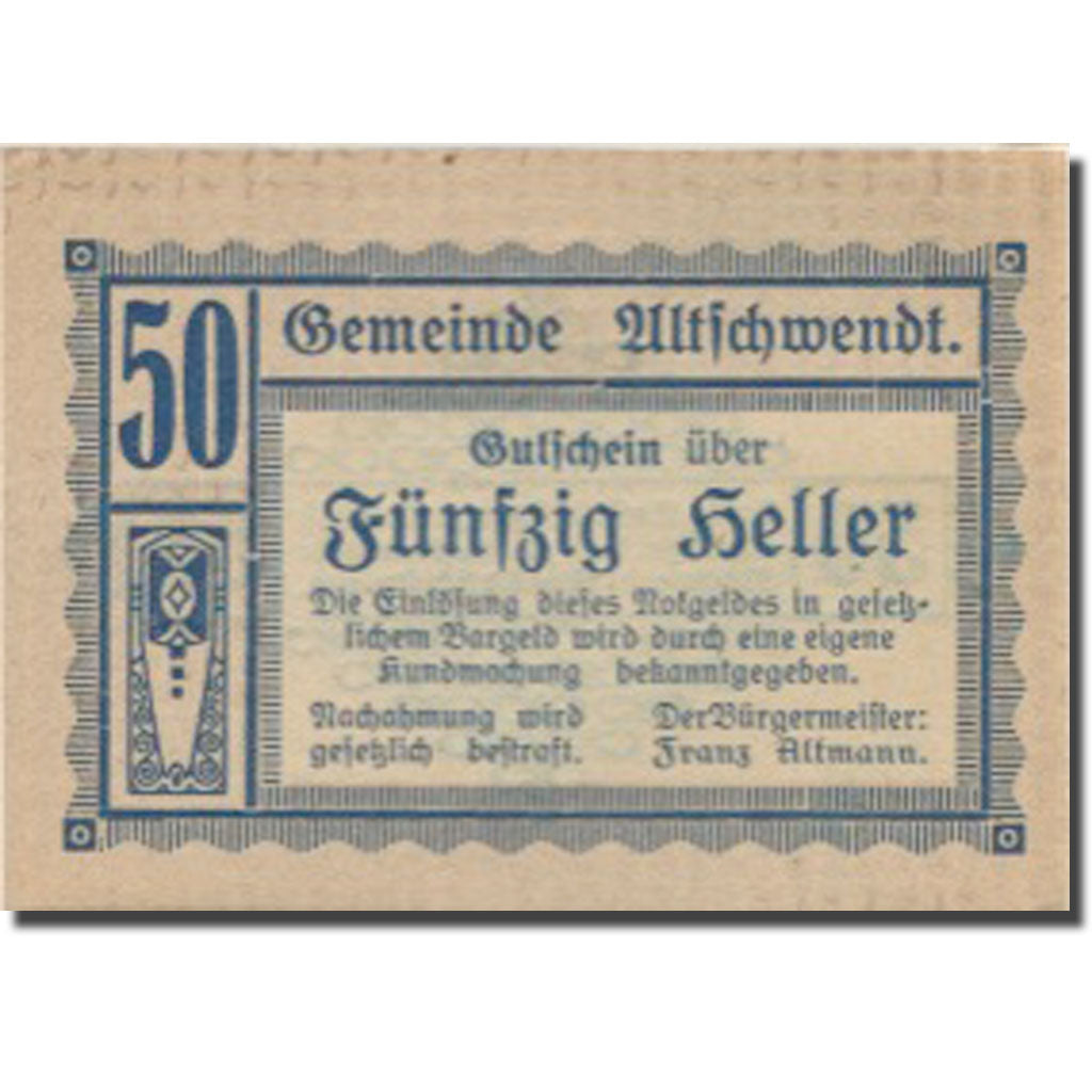 Banknote, Austria, Altschwendt, 50 Heller face value 1920 UNC(63) Mehl:FS 35Ia
