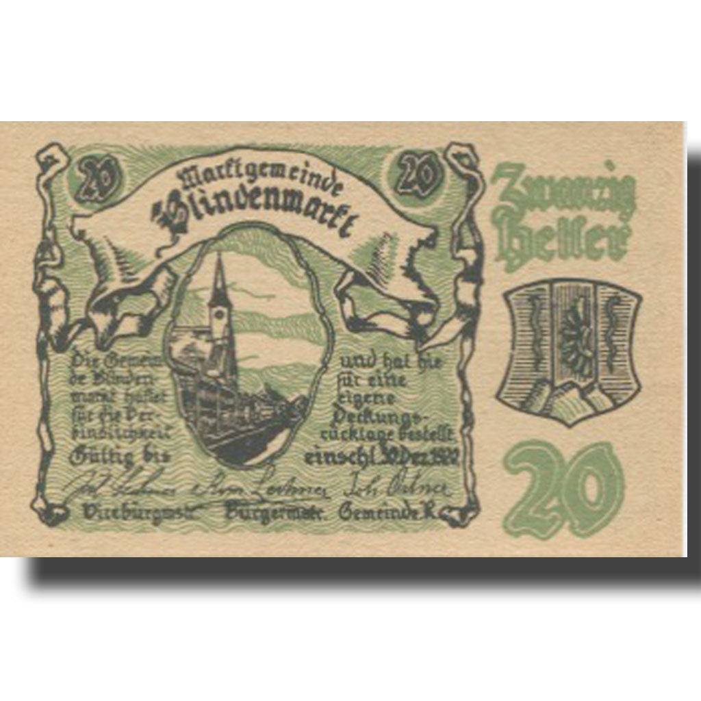Banknote, Austria, Blindenmarkt, 20 Heller, Eglise, 1920 UNC(63) Mehl:FS 93IIa